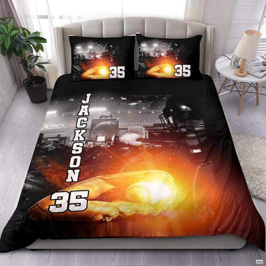 Championship gold baseball diamond athletic sports bedding set displayed on a bed in a modern room