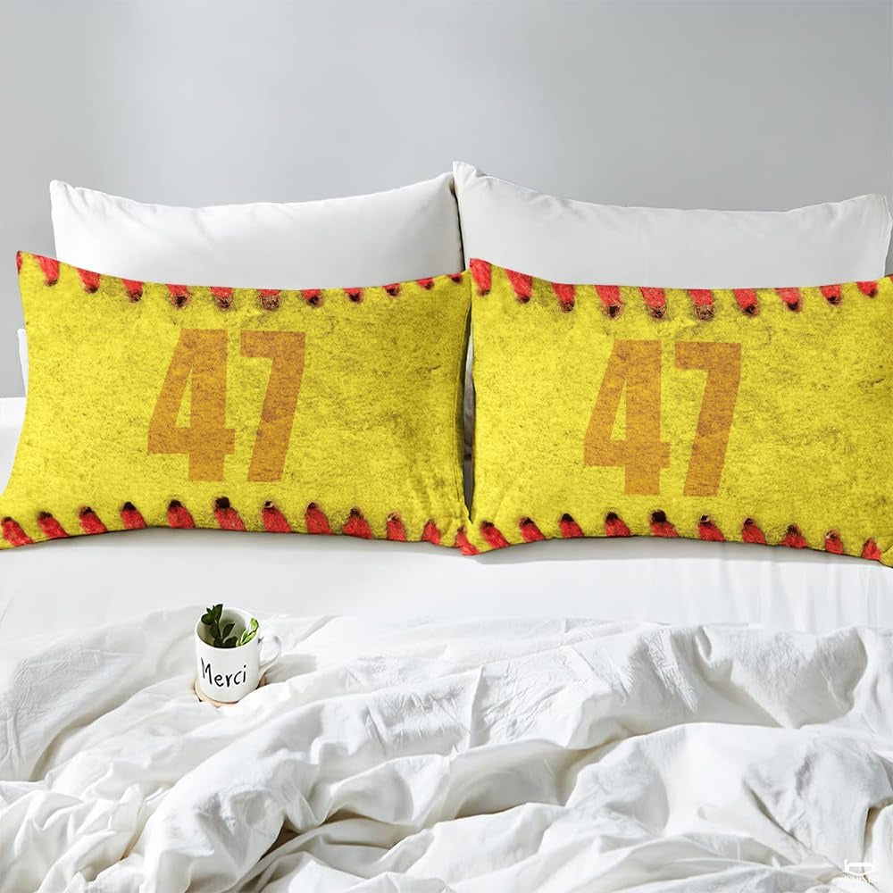 Softball Sports Theme Bedding Set – Bright Teal Yellow Comforter for Girls, Teens & Women, Cozy Decorative Softball Lover Bed Set Available in Twin, Queen and King Sizes
