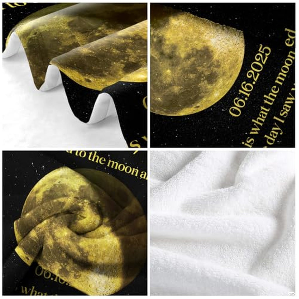 Personalized Moon Phase Blanket – Custom Couple Gift with Names, Date & “I Love You to the Moon and Back” Quote – Unique Anniversary, Wedding, or Valentine’s Throw Blanket