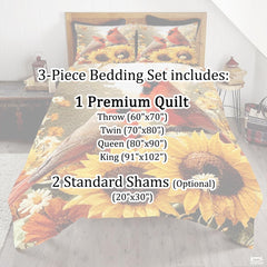 Autumn Cardinals Perched Above Large Sunflowers Quilt with Cardinal Birds