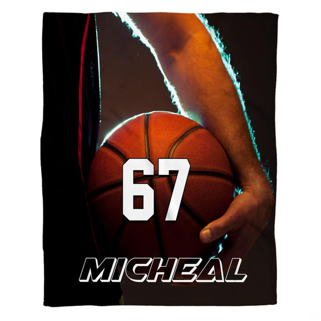 Basketball player rim light sports throw blanket showing athlete holding basketball
