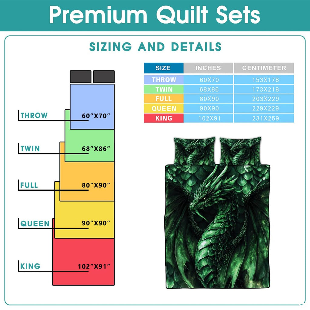 Green dragon bedding sizing infographic