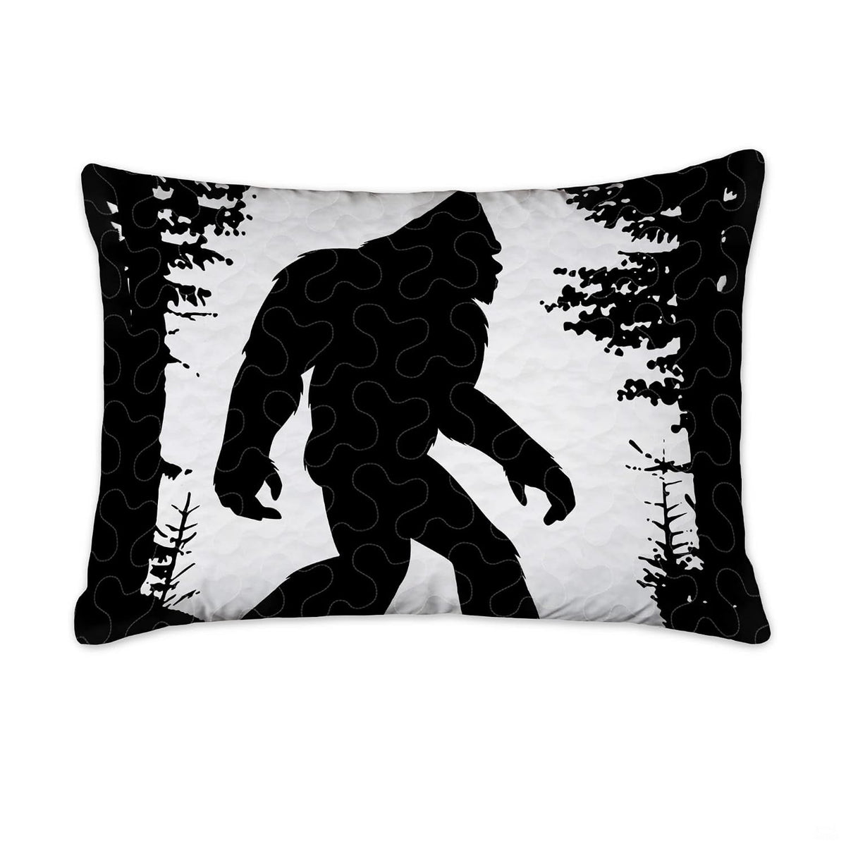 Matching pillowcase detail for cryptid bedding set showcasing coordinating playful Bigfoot artwork