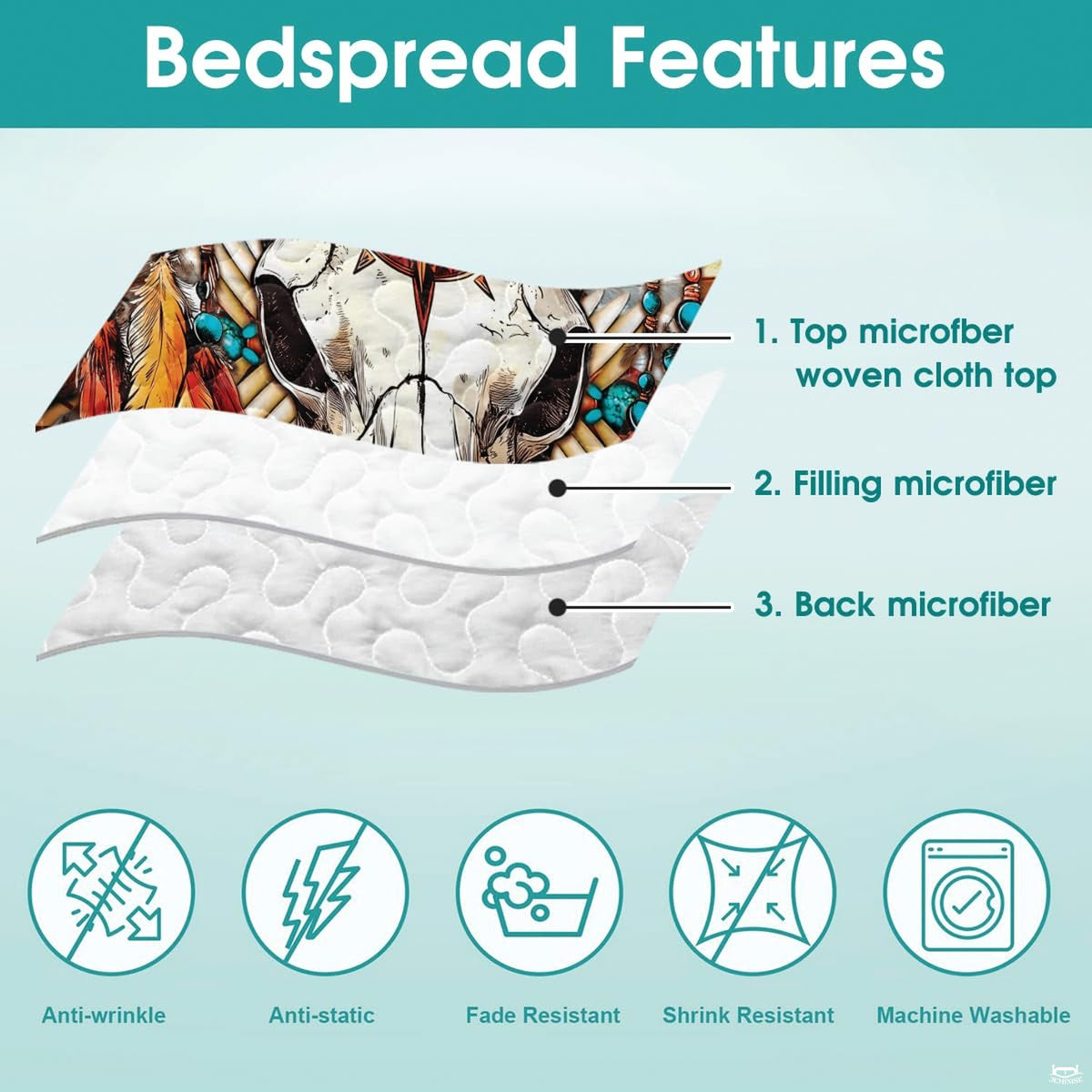 High-angle view of western bedding set showing coordinating pillow shams in a modern cabin bedroom