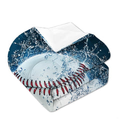 Matching pillowcase detail for baseball bedding set showing coordinating helmet and athletic equipment graphics