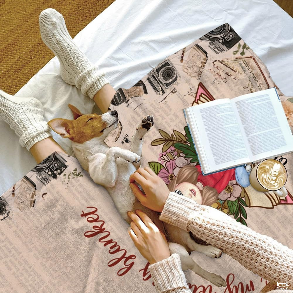 Personalized Reading Girl on Book with Flowers Blanket - Book Lover