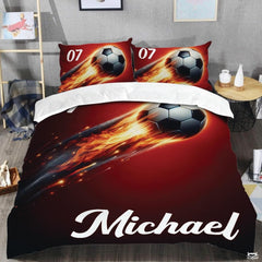 Custom Flaming Soccer Ball with Custom Name Comforter Set