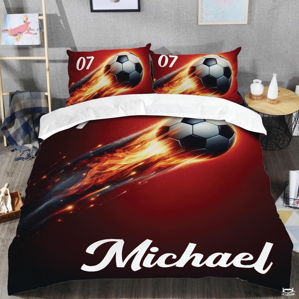 Custom Flaming Soccer Ball with Custom Name Comforter Set