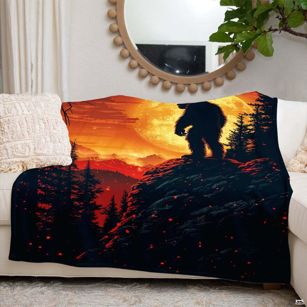 Bedroom styled with Bigfoot cliff harvest moon throw blanket displayed across rustic bedding