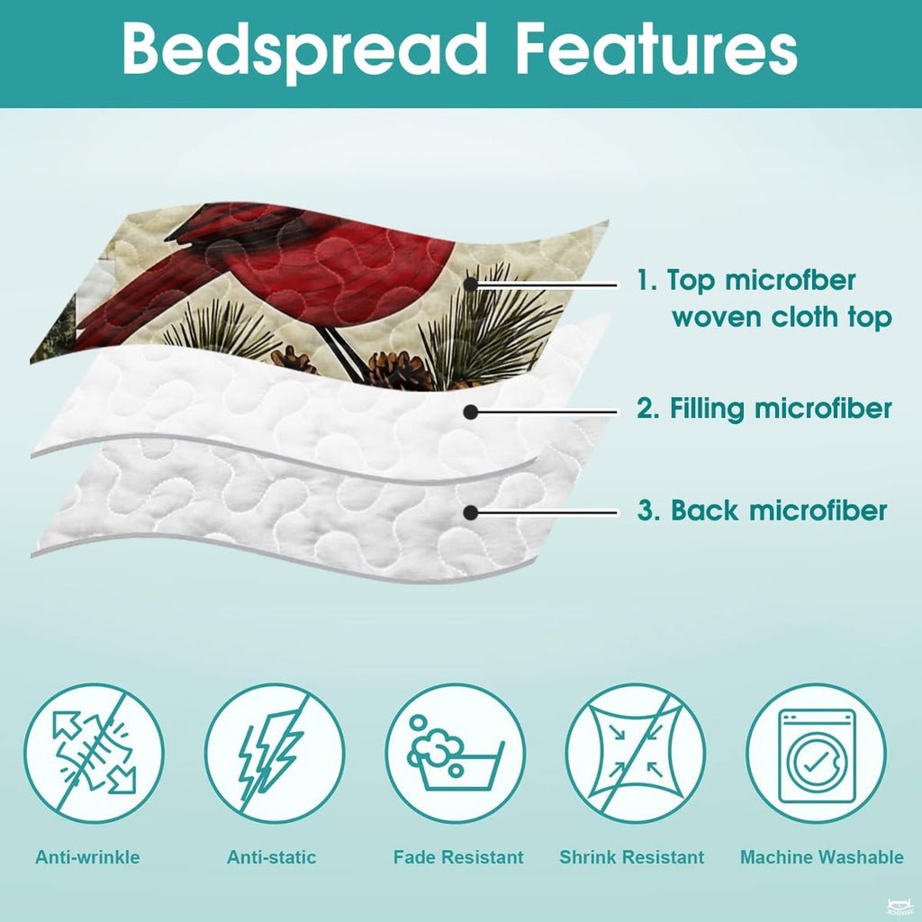 High-angle view of bird bedding set showing coordinating pillow shams in an elegant lodge bedroom