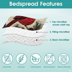 High-angle view of bird bedding set showing coordinating pillow shams in an elegant lodge bedroom