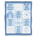 Blue scripture bible verses patchwork faith blanket showing rainbow and bible motif view 1