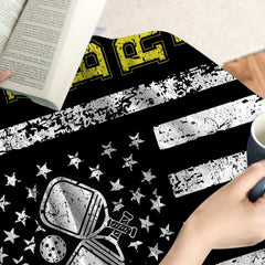Distressed American flag graphic with crossed pickleball paddles and yellow lettering, view 8.