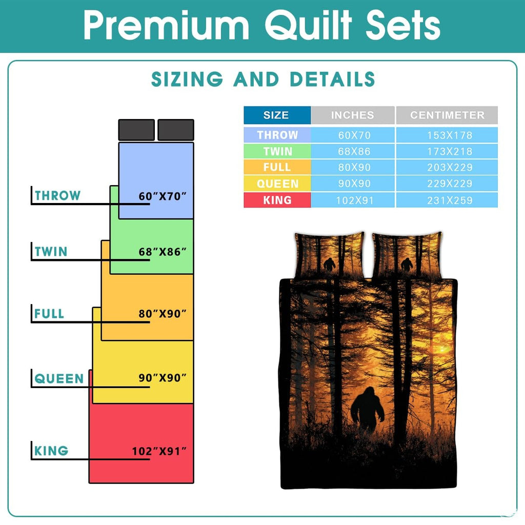 Personalized Bigfoot Sunset Forest Silhouette Quilt Sets