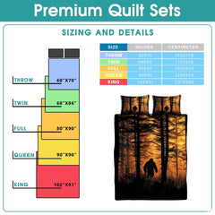 Personalized Bigfoot Sunset Forest Silhouette Quilt Sets