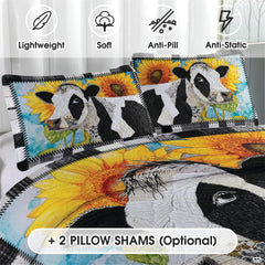 Cow with Landscape Patchwork Quilt, Animal Farmhouse Printed Quilt Set Bedding Set, Premium Patchwork Pattern Quilts Bedspread, Bedding Set with Cow Lover Gift