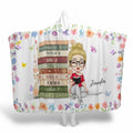 Charm bedding set showing reading girl with butterflies and pastel wildflowers.