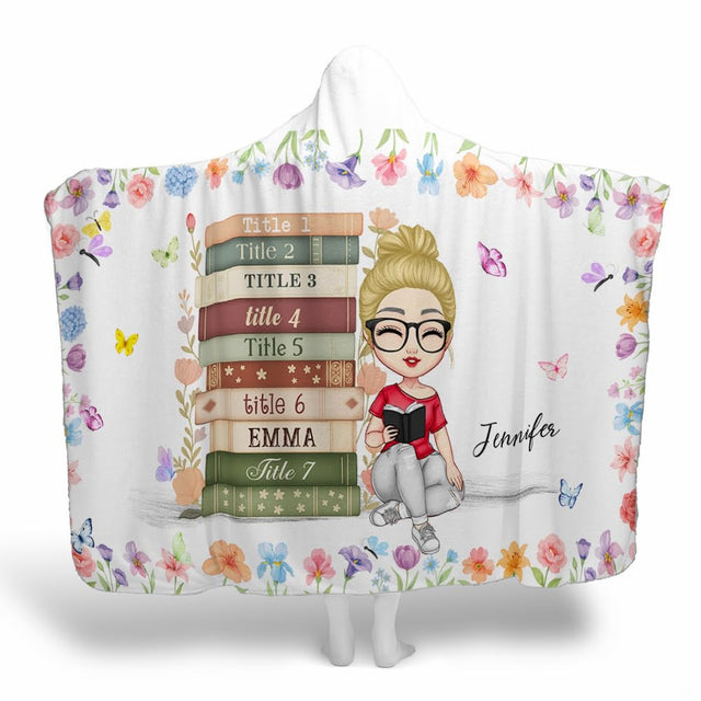 Charm bedding set showing reading girl with butterflies and pastel wildflowers.