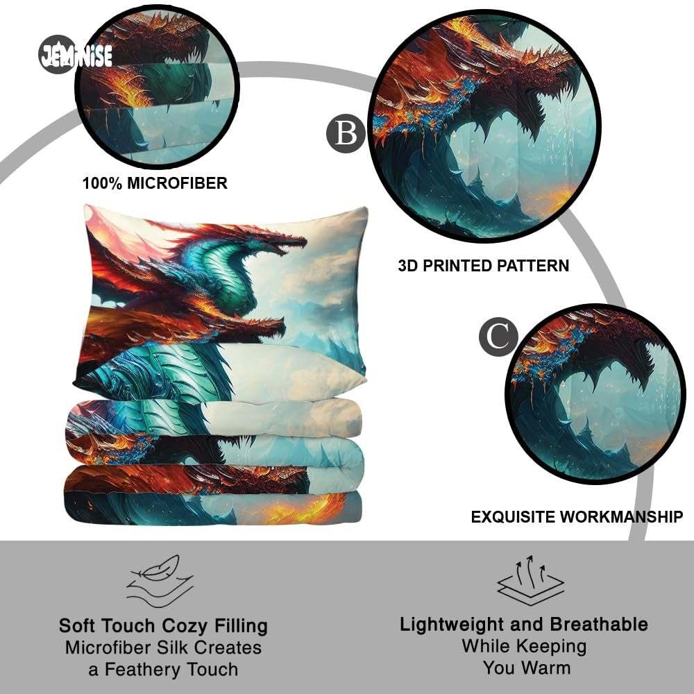 Jeminise Dragon on Cliff Comforter Set, Fantasy Bedding