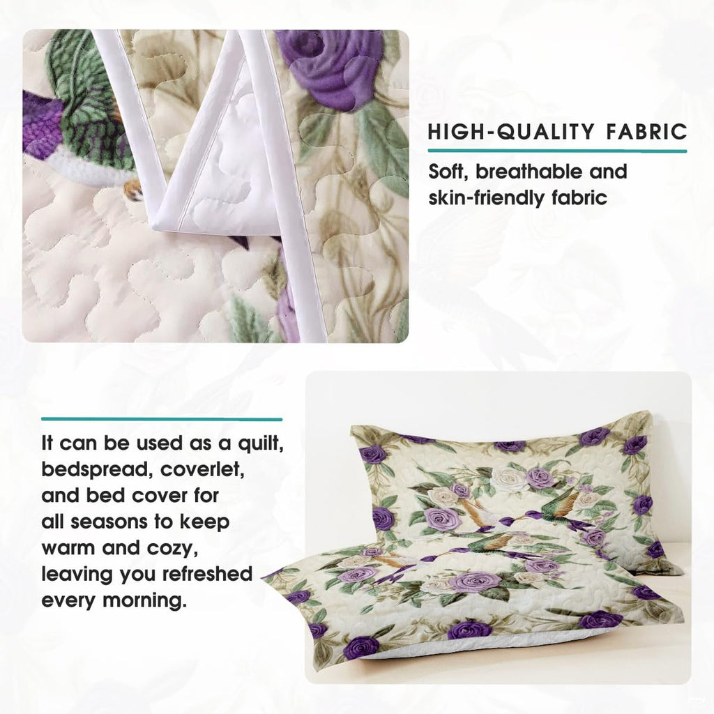 Purple hummingbird bedding detail infographic