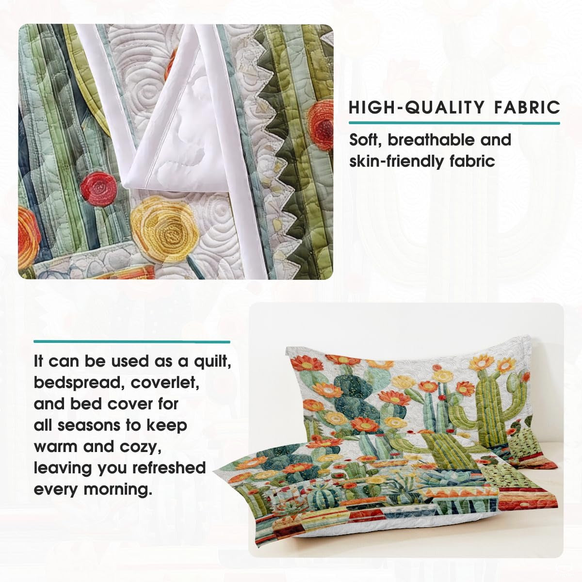 Personalized Flowering Cactus & Succulent Garden Quilt Set