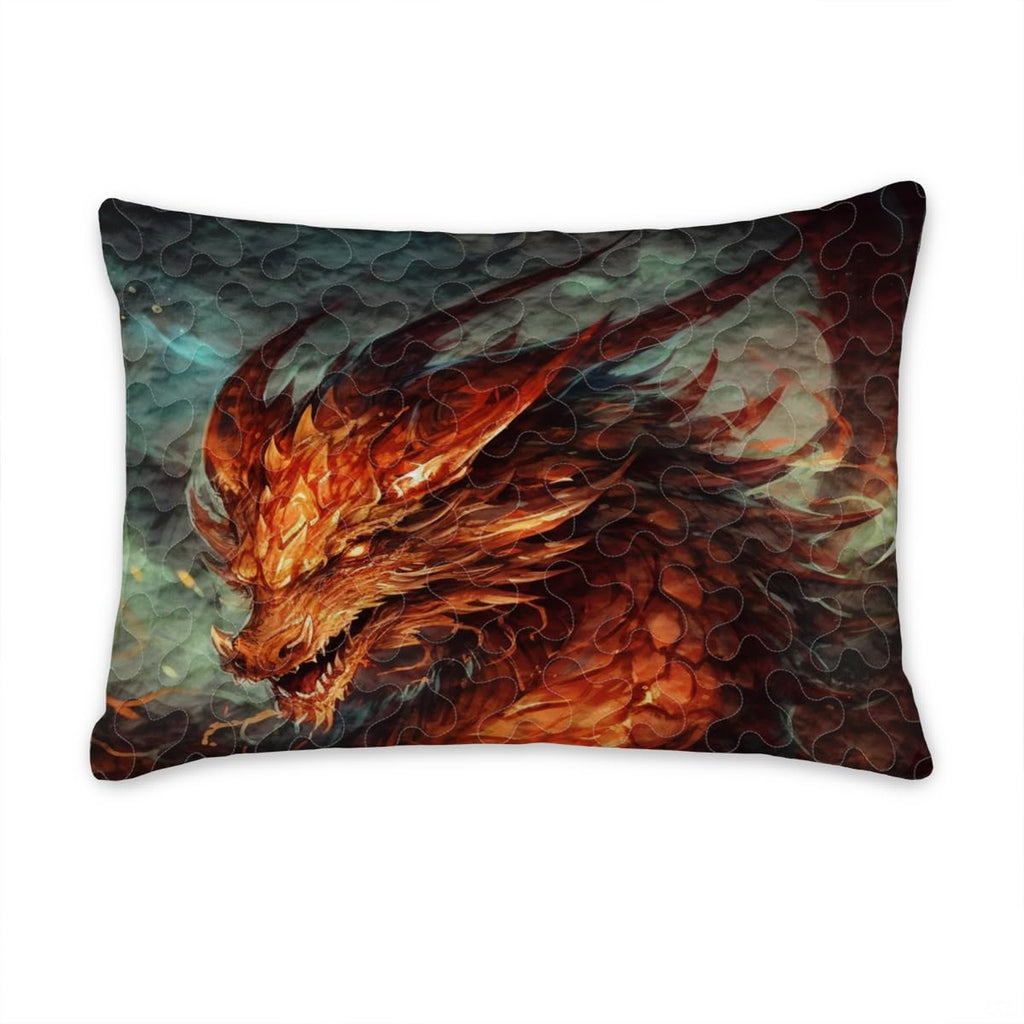 Sham featuring a fiery copper dragon face against a teal-gray background