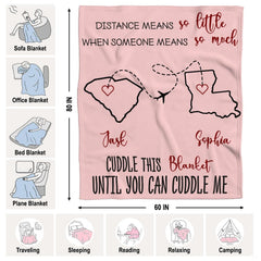 Long distance state to state love map couples blanket showing flight path between states view 5