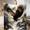 Bald eagle in outstretched flight over misty mountain peaks on vintage cottage bedding set.
