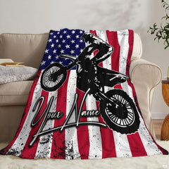 Dirt bike rider silhouette jumping over distressed American flag stars and stripes, view 6.