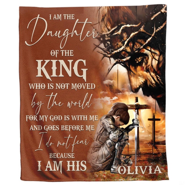 Daughter of the king Christian warrior maiden faith blanket showing kneeling knight and crosses view 1