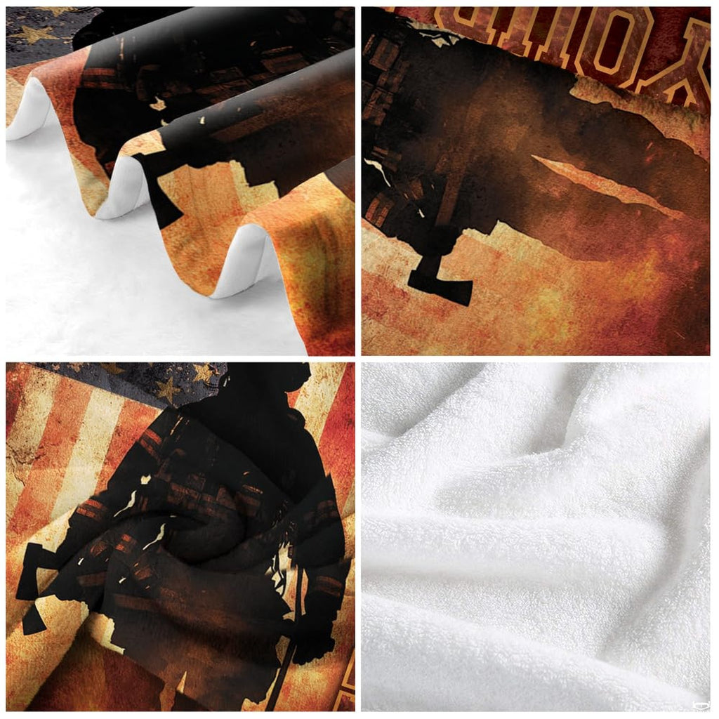 Angle presentation of rising fire gradients and rustic flag backdrop on Blanket.