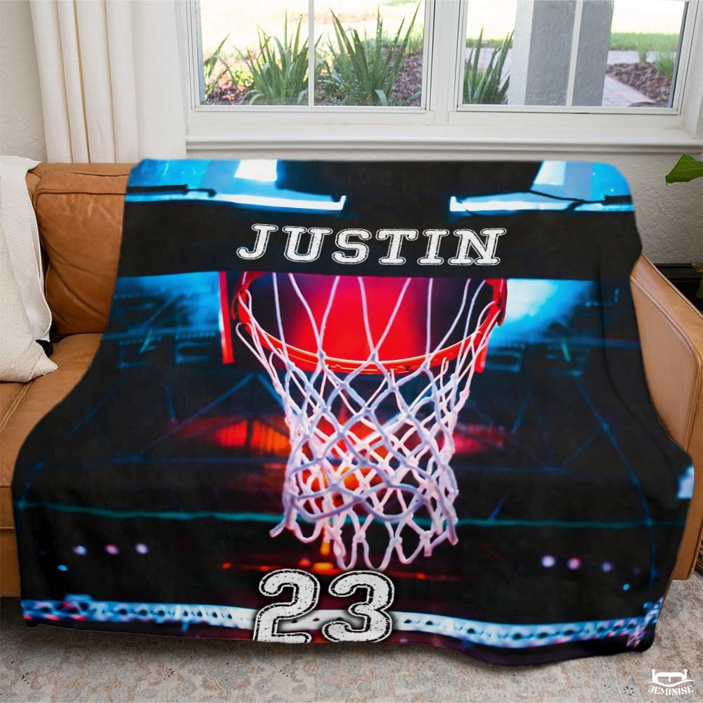 Personalized Basketball Hoop with Net Close Up Blanket with Name and Number