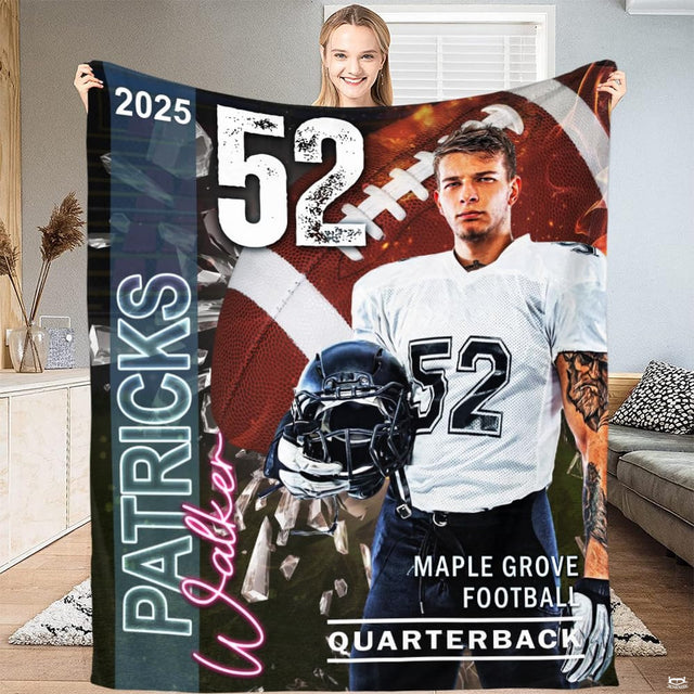 Textured gridiron thematic accent visual artwork with neon script accents on bedroom decor.