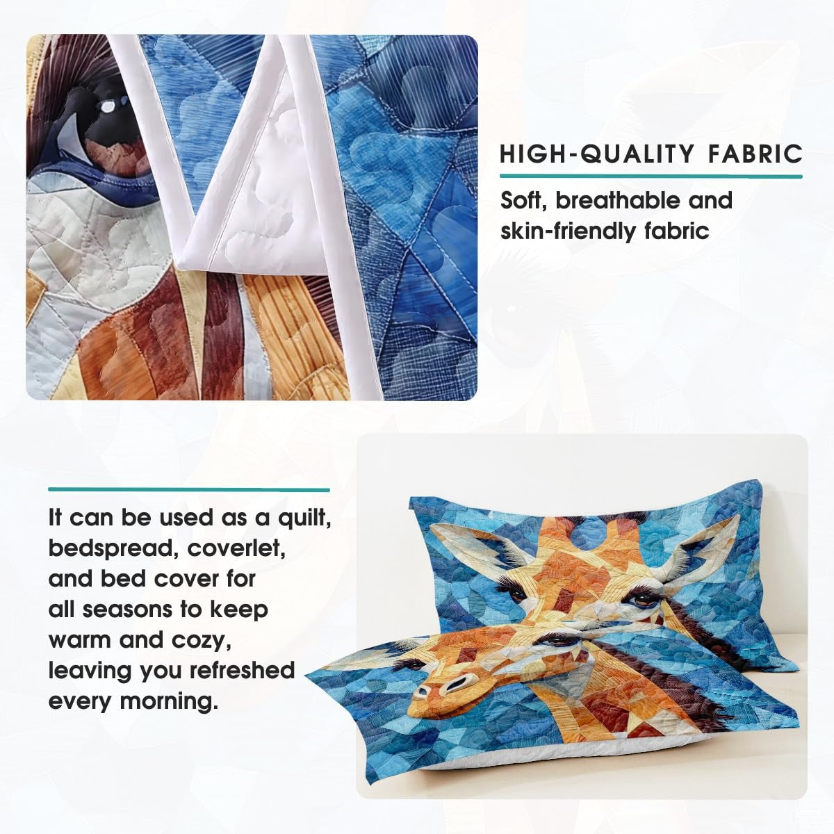 Giraffe Patchwork Style Printed Quilt, Animal Patchwork Bedding - Farmhouse Quilt Set, Premium Pattern Printed Quilts Giraffe Bedspread, Giraffe Bedding Set