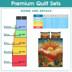 Personalized Desert Cactus Sunset Quilt Set, Machine Washable