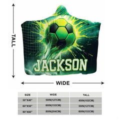 Close-up of soccer room bedding artwork showcasing glowing neon splash and goal graphic details.