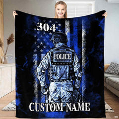 Thin Blue Line bedding set with tactical thematic accent officer artwork and weathered flag stripes.