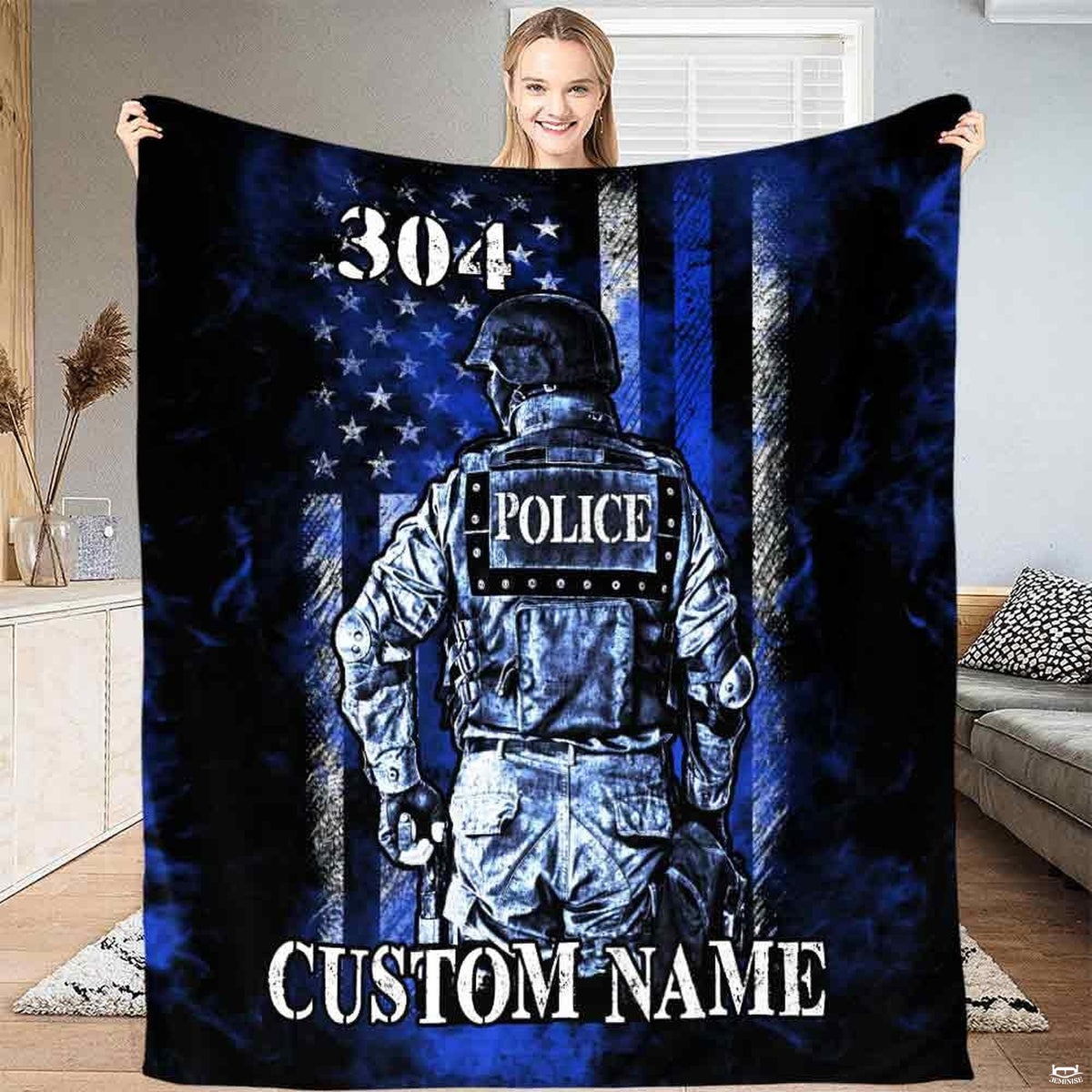 Thin Blue Line bedding set with tactical thematic accent officer artwork and weathered flag stripes.