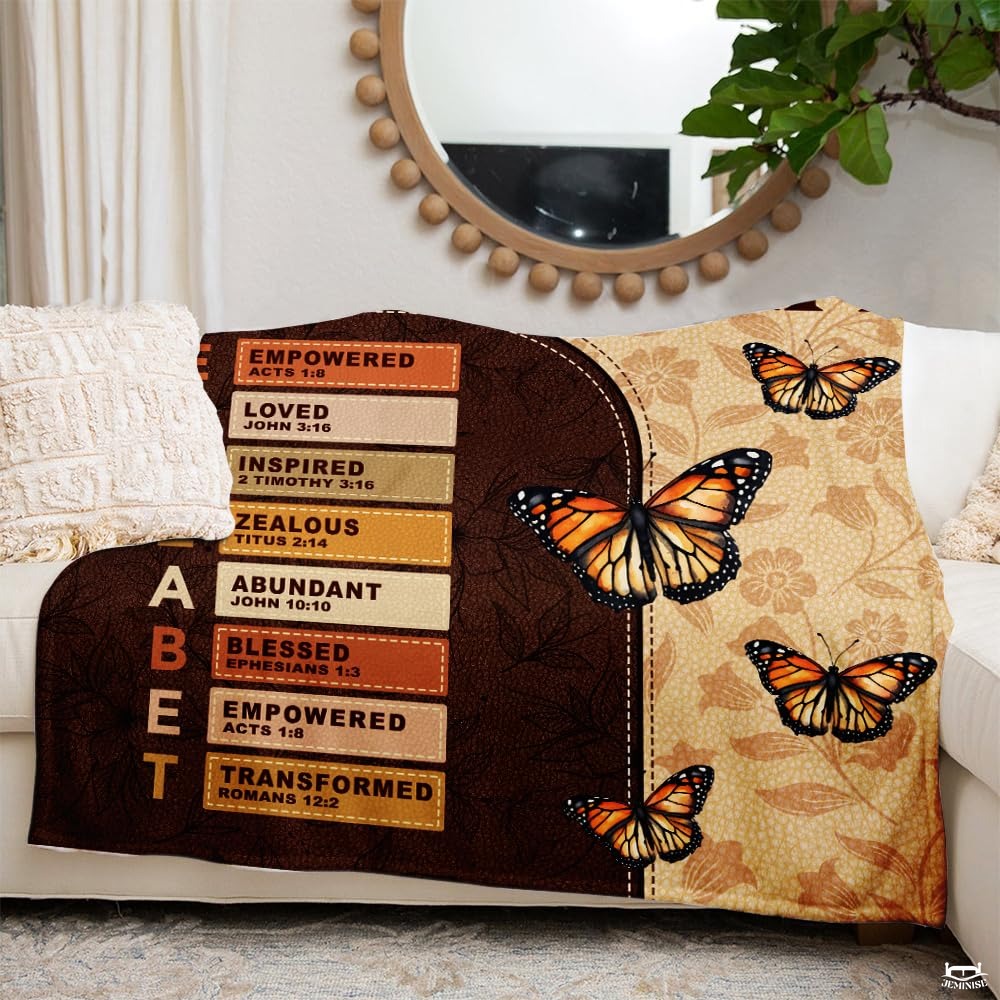 Custom Inspirational Scripture Butterflies Blanket, Machine Washable