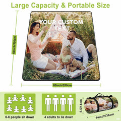 Close-up detail of outdoor family photography print on picnic blanket