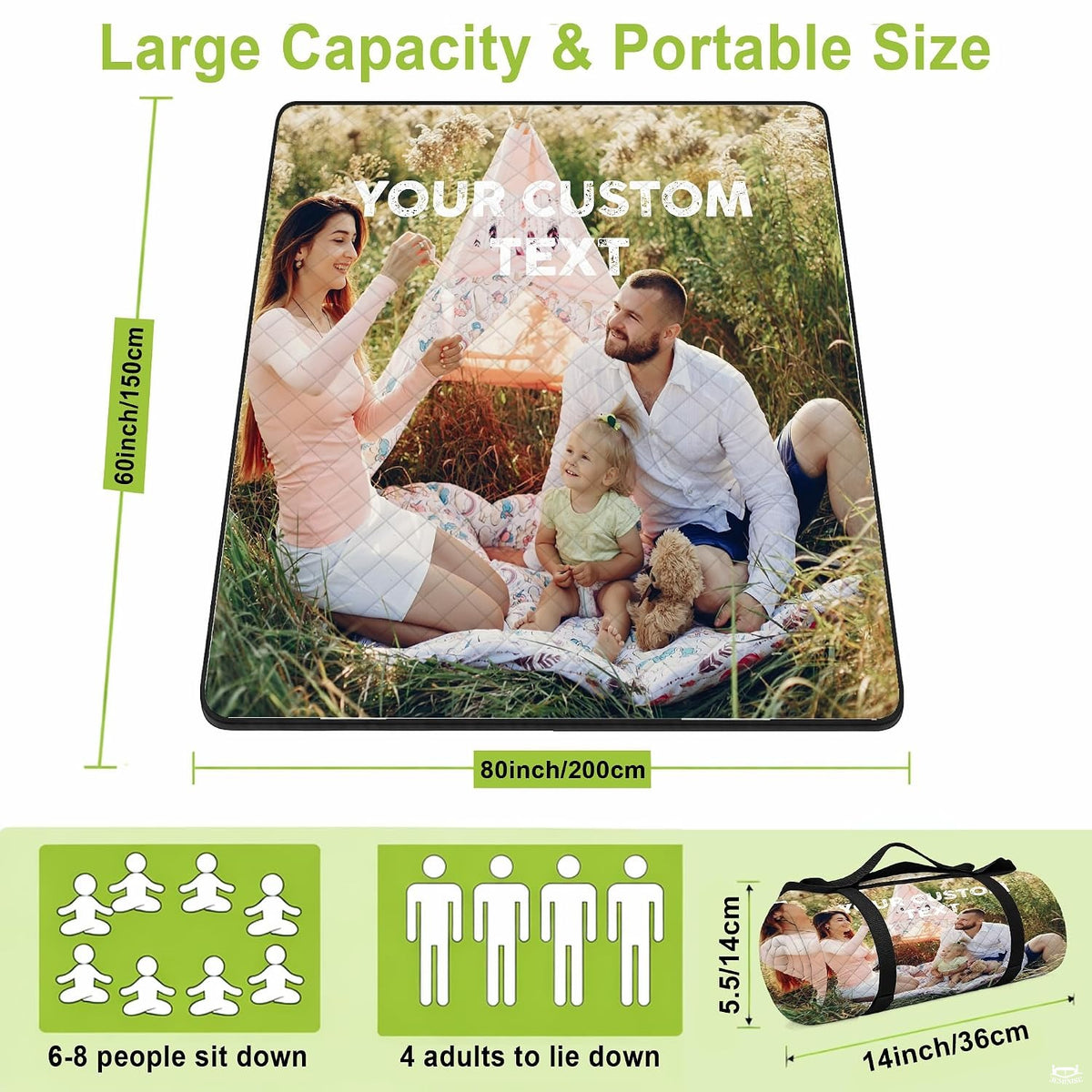 Close-up detail of outdoor family photography print on picnic blanket