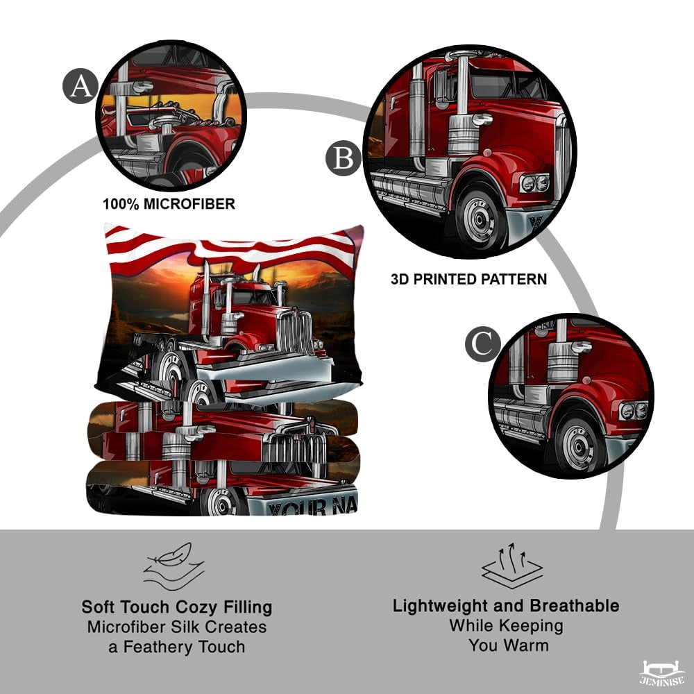 Custom Patriotic Trucking Semi Truck Below Waving American Flag Comforter