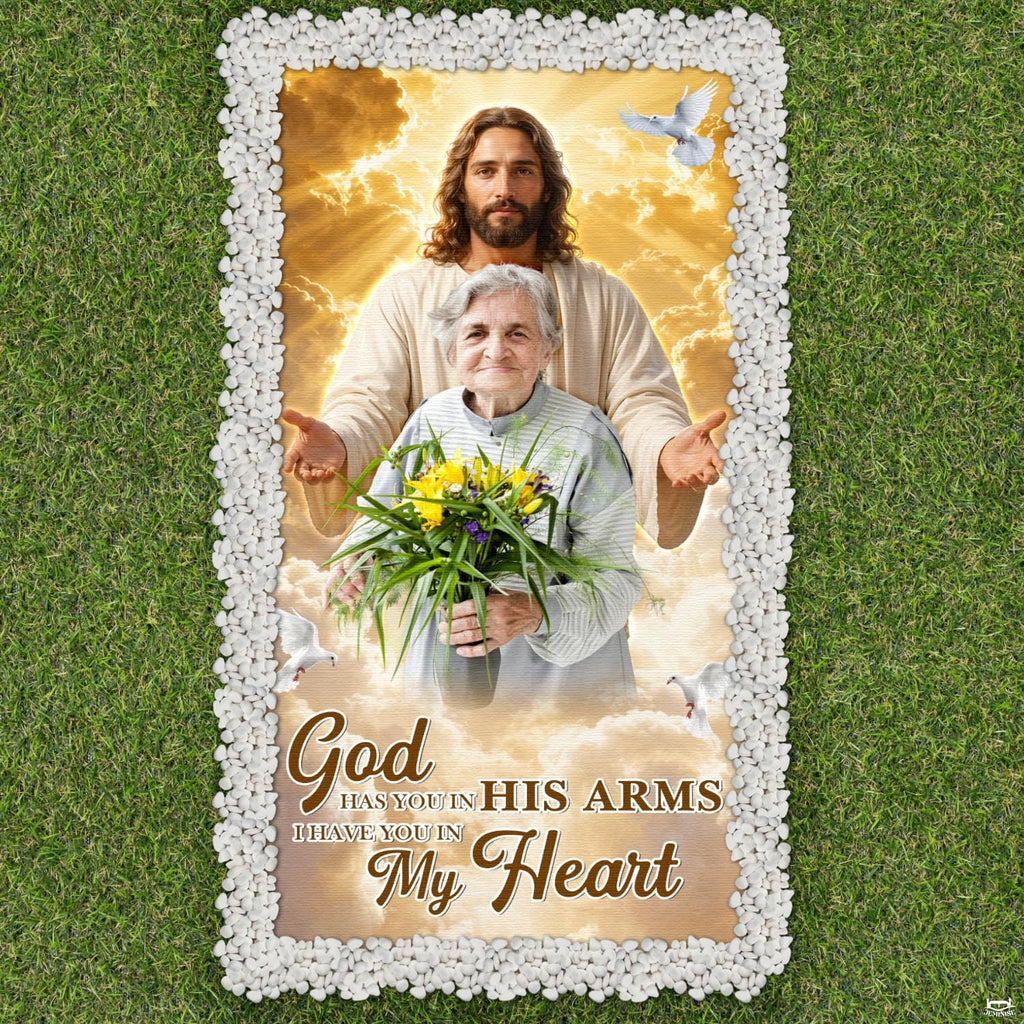 Full display of the sacred Christian memorial tribute throw blanket showing the heavenly scene