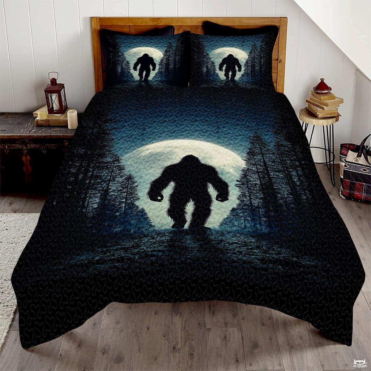 Personalized Bigfoot Full Moon Forest Quilt Set, Machine W - Design 12