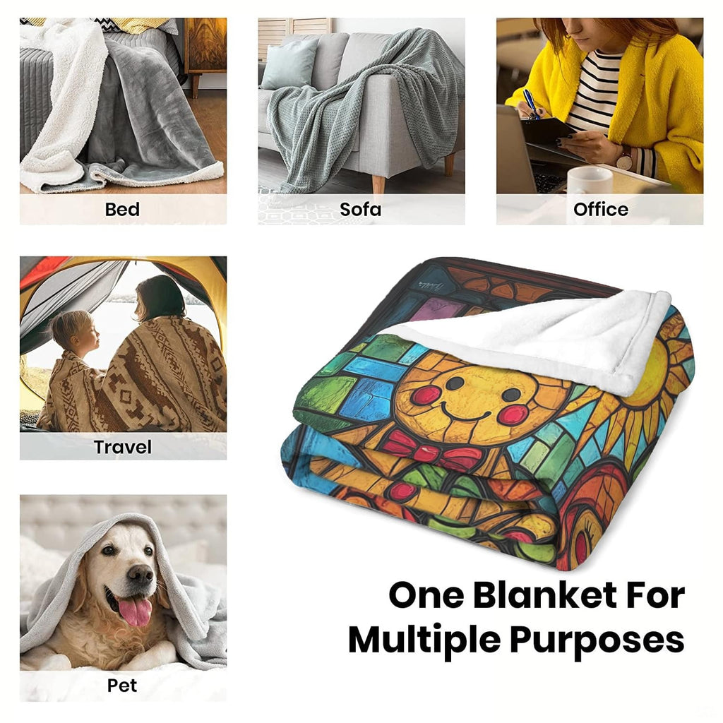 Stained glass gingerbread couple throw blanket view 6 highlighting glass mosaic tiles and colorful room decor