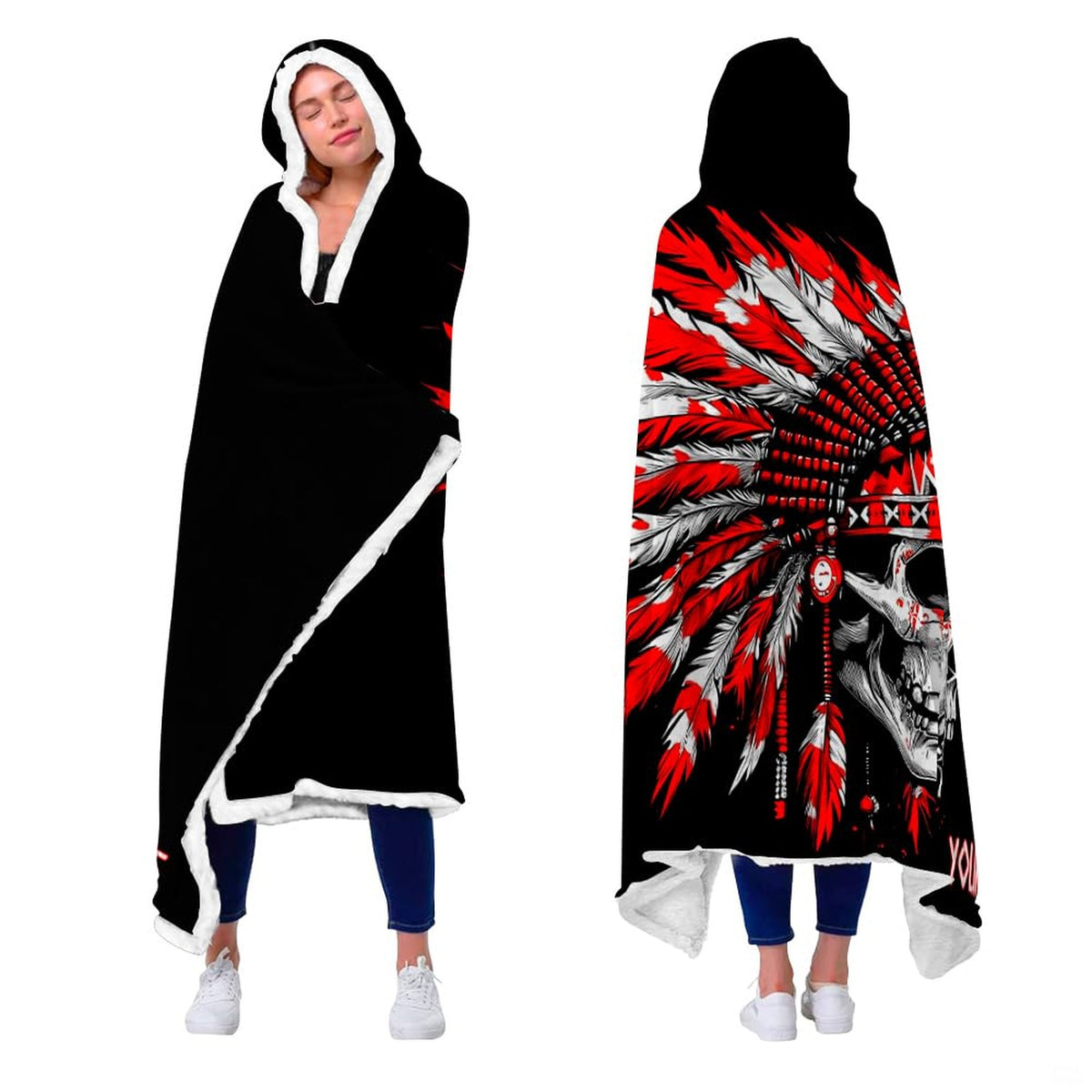 Warrior skull sports design blanket worn as hooded wrap