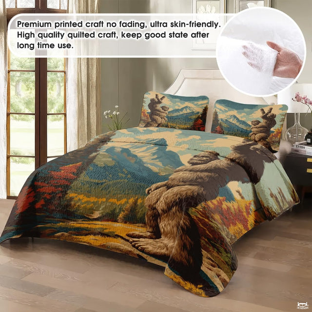 Personalized Bigfoot Peace Sign Mountain Landscape Quilt Sets