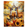 French country bedding set featuring autumn deer bucks in a golden woodland clearing with pumpkins.