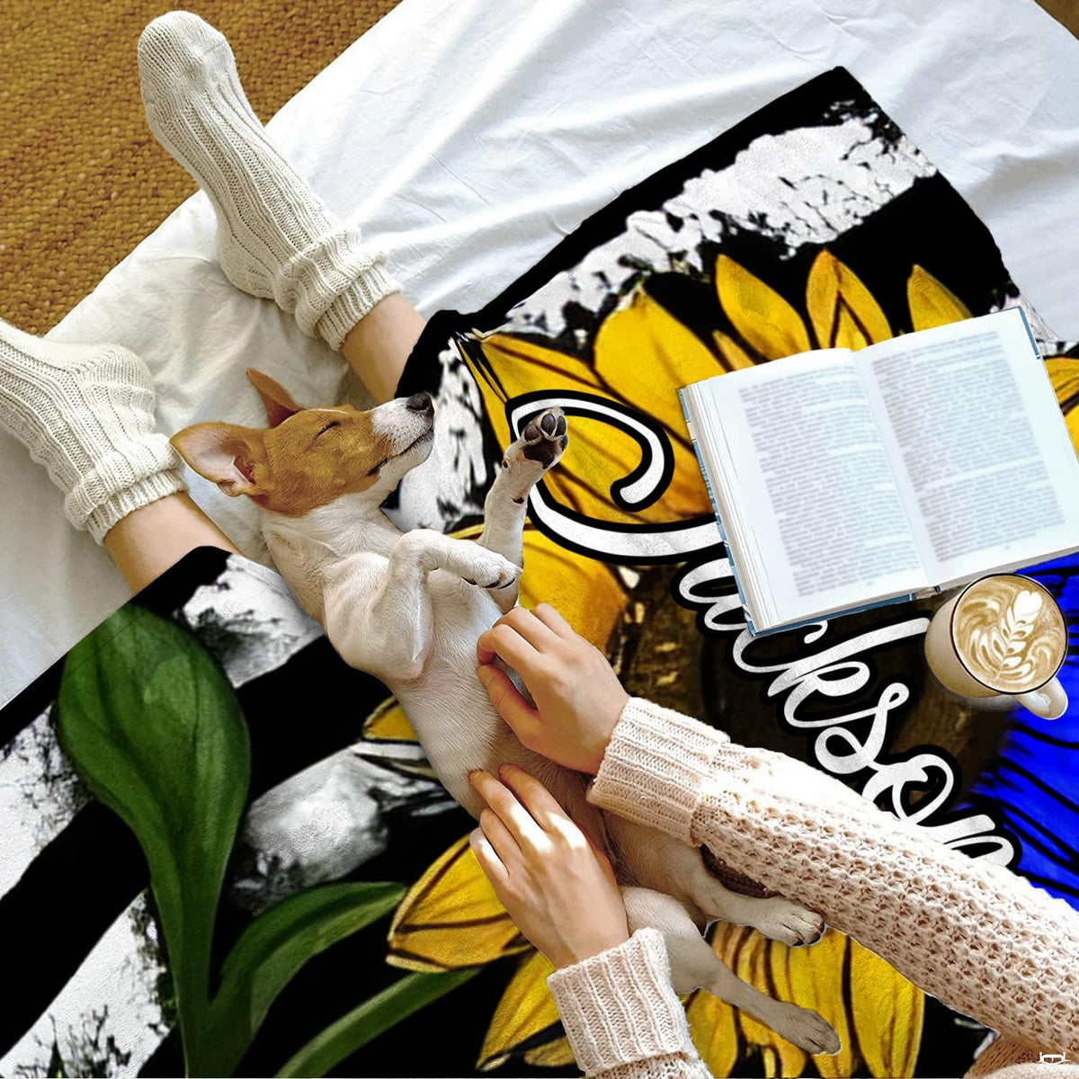 Detailed multi-panel view of sunflower police flag graphic blanket