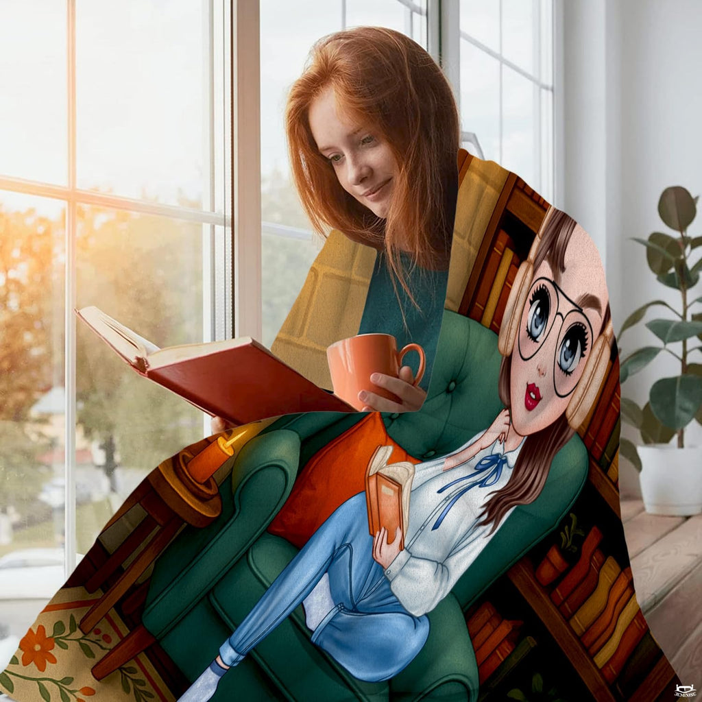 Personalized Cozy Room Sophia Bookworm Reading Girl Blanket - Book